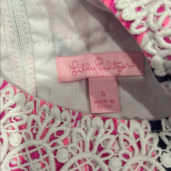 Lilly Pulitzer Pink and Navy Pineapple Print Girls Dress - Picture 3 of 4